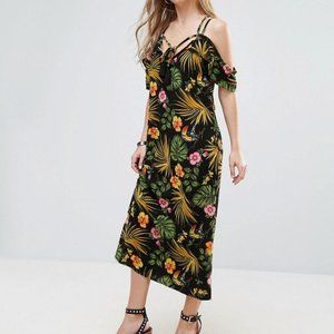 NWT Tropical Print Maxi Dress with Tassel Ties
